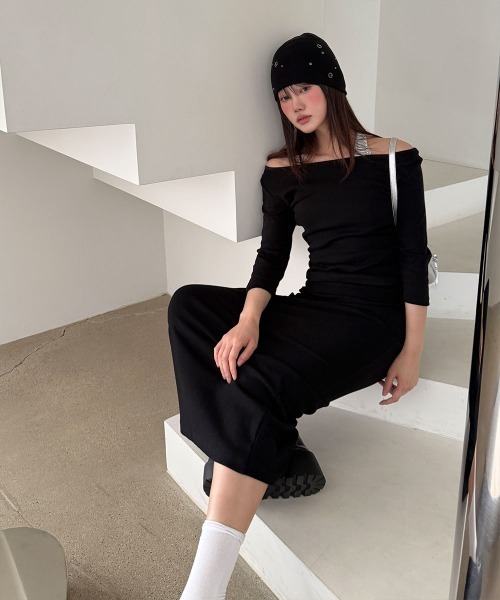 4INT.(フォイント)の「7分袖 コットン ボートネック 長袖 Tシャツ(Tシャツ/カットソー・レディース・ホワイト/グレー/ネイビー/ブラック・FREE)」の14枚目の写真