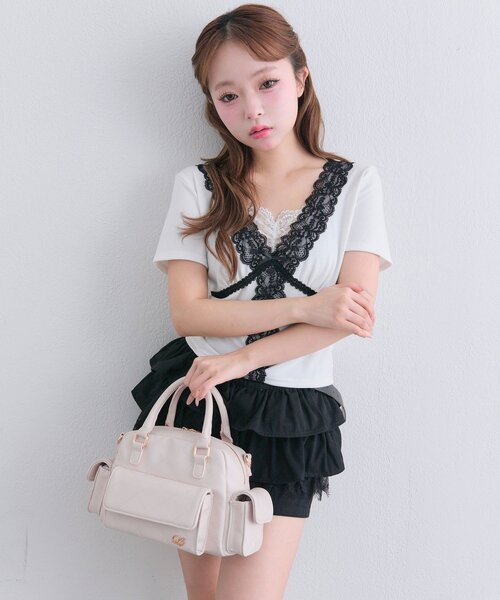 OLIVE des OLIVE(オリーブデオリーブ)の「レース半袖トップス(Tシャツ/カットソー・レディース・ブラック/ピンク/オフホワイト・FREE)」の5枚目の写真