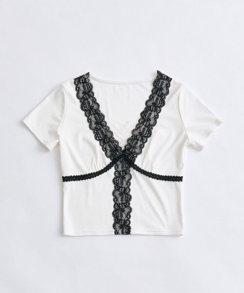 OLIVE des OLIVE(オリーブデオリーブ)の「レース半袖トップス(Tシャツ/カットソー・レディース・ブラック/ピンク/オフホワイト・FREE)」の7枚目の写真