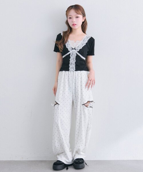 OLIVE des OLIVE(オリーブデオリーブ)の「レース半袖トップス(Tシャツ/カットソー・レディース・ブラック/ピンク/オフホワイト・FREE)」の10枚目の写真