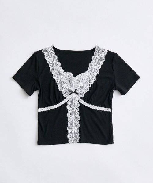 OLIVE des OLIVE(オリーブデオリーブ)の「レース半袖トップス(Tシャツ/カットソー・レディース・ブラック/ピンク/オフホワイト・FREE)」の11枚目の写真