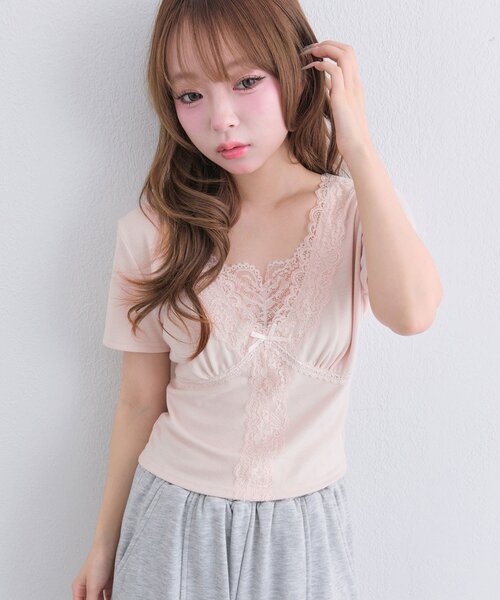 OLIVE des OLIVE(オリーブデオリーブ)の「レース半袖トップス(Tシャツ/カットソー・レディース・ブラック/ピンク/オフホワイト・FREE)」の13枚目の写真