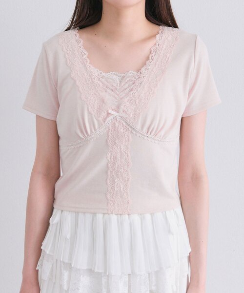 OLIVE des OLIVE(オリーブデオリーブ)の「レース半袖トップス(Tシャツ/カットソー・レディース・ブラック/ピンク/オフホワイト・FREE)」の18枚目の写真