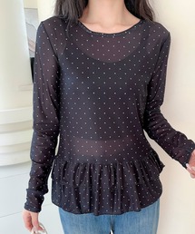 【Jasmine】ティアードフリルドッドシアートップス
