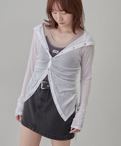 mline（エムライン）の「[mline]ギャザーフーディーパーカー（Tシャツ/カットソー・レディース・ピンク/ネイビー/ブルー/オフホワイト/グレー・FREE）」の2枚目の写真