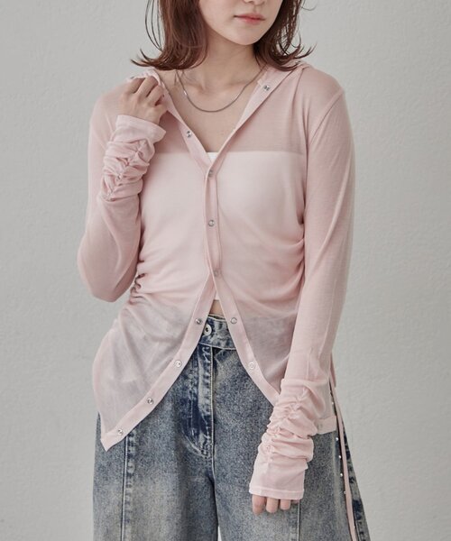 mline（エムライン）の「[mline]ギャザーフーディーパーカー（Tシャツ/カットソー・レディース・ピンク/ネイビー/ブルー/オフホワイト/グレー・FREE）」の5枚目の写真