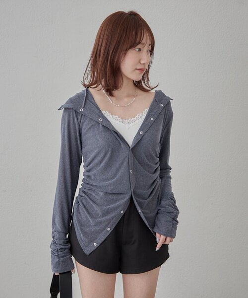 mline（エムライン）の「[mline]ギャザーフーディーパーカー（Tシャツ/カットソー・レディース・ピンク/ネイビー/ブルー/オフホワイト/グレー・FREE）」の9枚目の写真