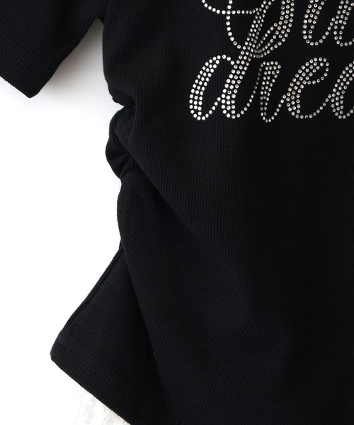 SpRay（スプレイ）の「ラインストーンレースレイヤードショートスリーブトップス（Tシャツ/カットソー・レディース・グレー/ブラック/ブルー/アイボリー/ピンク・FREE）」の13枚目の写真