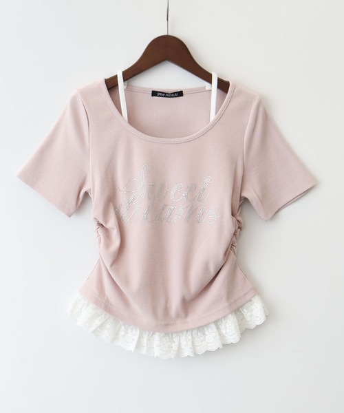 SpRay（スプレイ）の「ラインストーンレースレイヤードショートスリーブトップス（Tシャツ/カットソー・レディース・グレー/ブラック/ブルー/アイボリー/ピンク・FREE）」の20枚目の写真