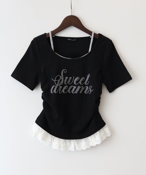 SpRay（スプレイ）の「ラインストーンレースレイヤードショートスリーブトップス（Tシャツ/カットソー・レディース・グレー/ブラック/ブルー/アイボリー/ピンク・FREE）」の19枚目の写真