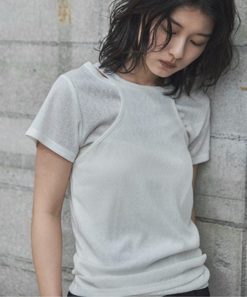 feepur（フェピュール）の「レイヤードスラブセットTee（Tシャツ/カットソー・レディース・オフホワイト/チャコールグレー/ピンク・MEDIUM）」の2枚目の写真