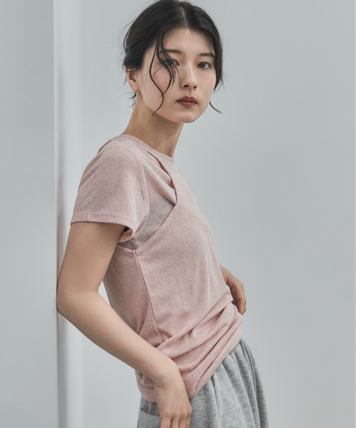 feepur（フェピュール）の「レイヤードスラブセットTee（Tシャツ/カットソー・レディース・オフホワイト/チャコールグレー/ピンク・MEDIUM）」の4枚目の写真