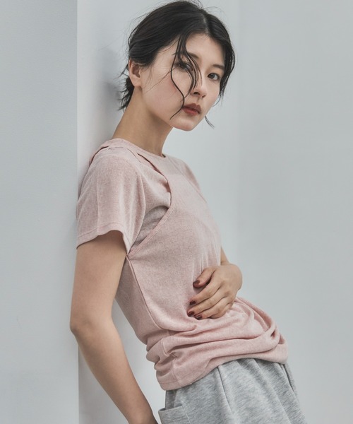 feepur（フェピュール）の「レイヤードスラブセットTee（Tシャツ/カットソー・レディース・オフホワイト/チャコールグレー/ピンク・MEDIUM）」の5枚目の写真