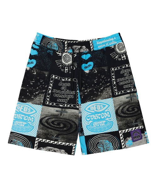 DEUS EX MACHINA(デウスエクスマキナ)の「WASHED AWAY SWIM SHORT リラックスフィット スイムショーツ(水着・メンズ・ブラック×ブルー・M/L/S)」の1枚目の写真