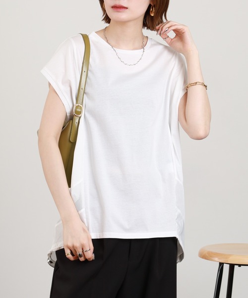 EGLANTINE(エグランティーヌ)の「EGLANTINE メッシュ切り替えカットソー ノースリーブ(Tシャツ/カットソー・レディース・ブラック/オフホワイト・38)」の5枚目の写真