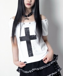 オフショルダープリントTシャツ