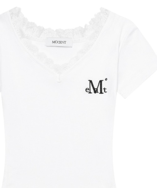 MUCENT(ムセント)の「MUCENT(ムセント)- SUNNIOR LACE V-NECK HALF T(Tシャツ/カットソー・レディース・ホワイト/ブラック・FREE)」の1枚目の写真