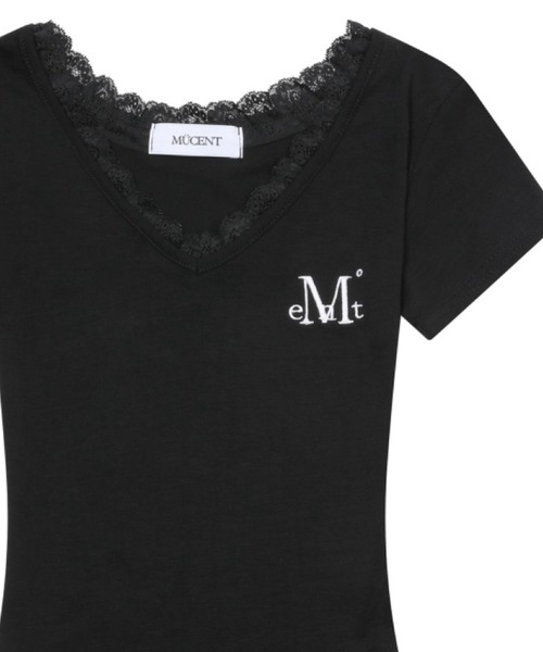 MUCENT(ムセント)の「MUCENT(ムセント)- SUNNIOR LACE V-NECK HALF T(Tシャツ/カットソー・レディース・ホワイト/ブラック・FREE)」の2枚目の写真