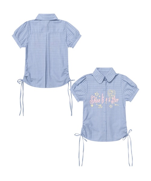 HOOK（フック）の「HOOK for girls　サイドシャーリングチェックシャツ (SS)（シャツ/ブラウス・レディース・ブラック/ライトブルー・FREE）」の4枚目の写真