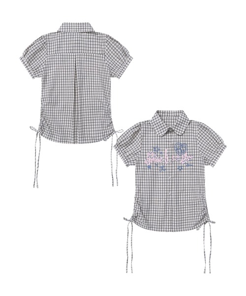 HOOK（フック）の「HOOK for girls　サイドシャーリングチェックシャツ (SS)（シャツ/ブラウス・レディース・ブラック/ライトブルー・FREE）」の3枚目の写真