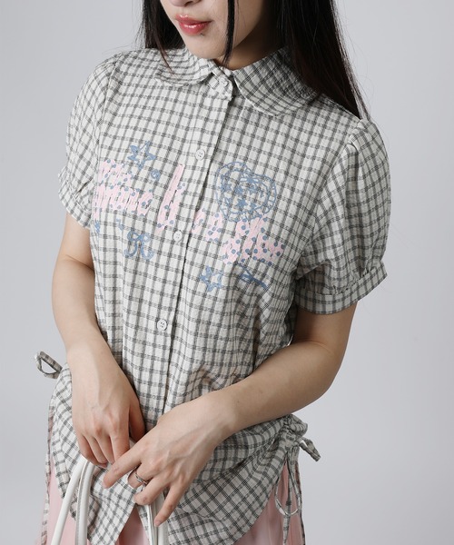 HOOK（フック）の「HOOK for girls　サイドシャーリングチェックシャツ (SS)（シャツ/ブラウス・レディース・ブラック/ライトブルー・FREE）」の7枚目の写真