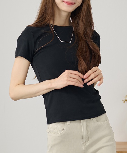 DAYRA(デイラ)の「ベーシック コンパクト 無地 半袖 トップス(Tシャツ/カットソー・レディース・ホワイト/ライトブルー/ブラック/ブラウン/グレー/アイボリー・FREE)」の8枚目の写真