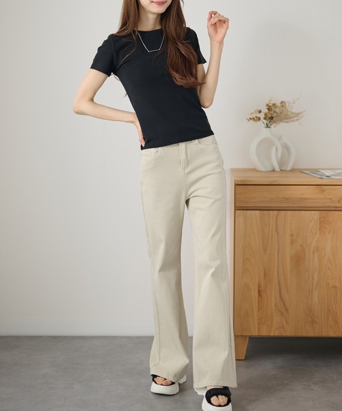 DAYRA(デイラ)の「ベーシック コンパクト 無地 半袖 トップス(Tシャツ/カットソー・レディース・ホワイト/ライトブルー/ブラック/ブラウン/グレー/アイボリー・FREE)」の11枚目の写真