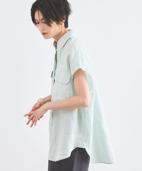 BARNYARDSTORM(バンヤードストーム)の「BARNYARDSTORM / リネンフレンチスリーブシャツ/ハンドウォッシャブル<セットアップ対応>(シャツ/ブラウス・レディース・ホワイト/ネイビー/ミント/グレー・FREE)」の6枚目の写真