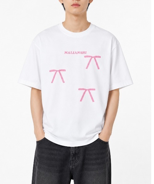 ピンクリボン・レースリボンプリント 半袖Tシャツ（Tシャツ/カットソー