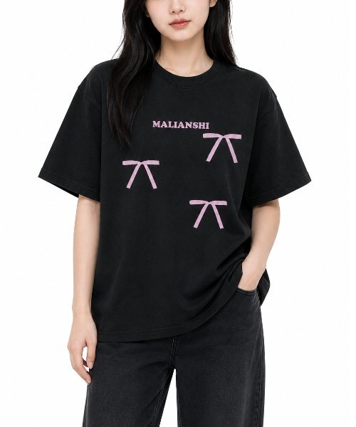 ピンクリボン・レースリボンプリント 半袖Tシャツ（Tシャツ/カットソー