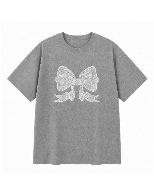 FreeZone(フリーゾーン)の「ピンクリボン・レースリボンプリント 半袖Tシャツ(Tシャツ/カットソー・メンズ・ホワイト/ブラック/グレー系/ダークグレー・F)」の14枚目の写真