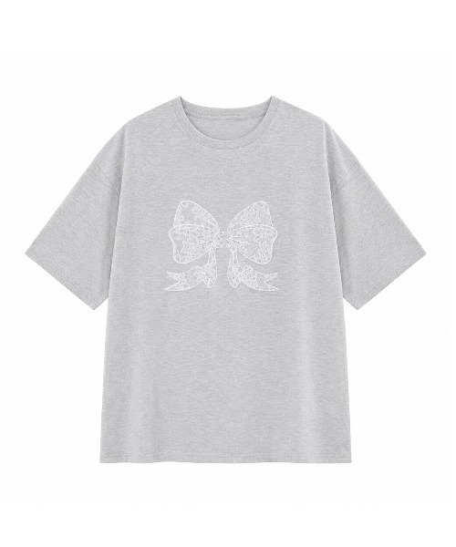 FreeZone(フリーゾーン)の「ピンクリボン・レースリボンプリント 半袖Tシャツ(Tシャツ/カットソー・メンズ・ホワイト/ブラック/グレー系/ダークグレー・F)」の11枚目の写真