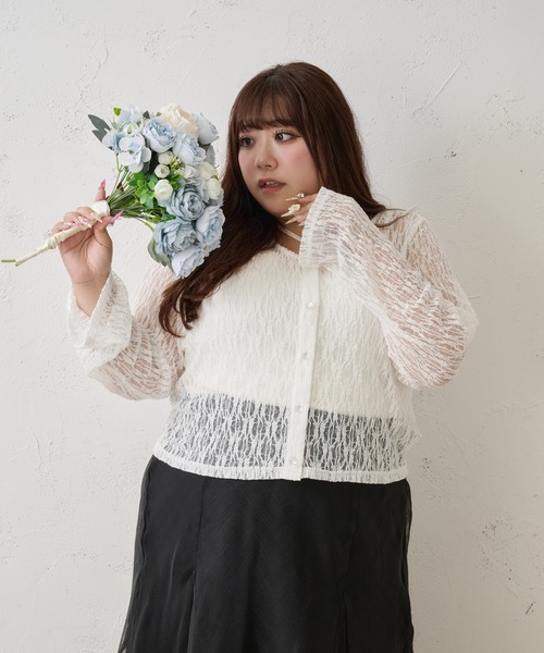 Louiosy(ルオシー)の「【Louiosy】【大きいサイズ】レースカーディガン(カーディガン/ボレロ・レディース・ライトブルー/ダークブラウン/オフホワイト/ライトイエロー・4L/3L)」の10枚目の写真