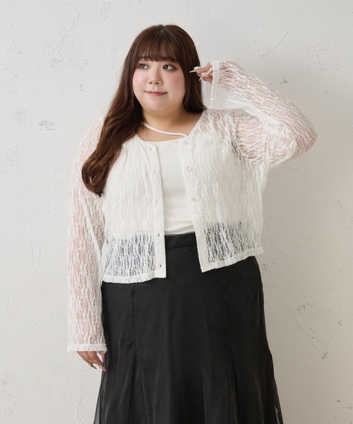 Louiosy(ルオシー)の「【Louiosy】【大きいサイズ】レースカーディガン(カーディガン/ボレロ・レディース・ライトブルー/ダークブラウン/オフホワイト/ライトイエロー・4L/3L)」の12枚目の写真
