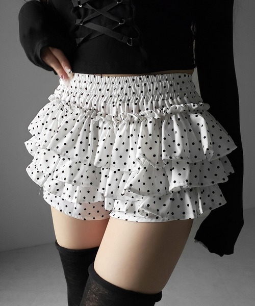 me+em select(ミームセレクト)の「【 2color 】ティアードフリルドットショートパンツ / tiered frill dot short pants(その他パンツ・レディース・ホワイト/ブラック・FREE)」の22枚目の写真