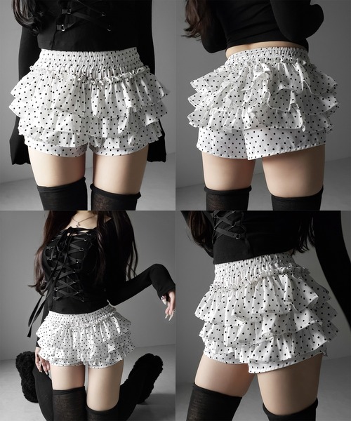 me+em select(ミームセレクト)の「【 2color 】ティアードフリルドットショートパンツ / tiered frill dot short pants(その他パンツ・レディース・ホワイト/ブラック・FREE)」の9枚目の写真