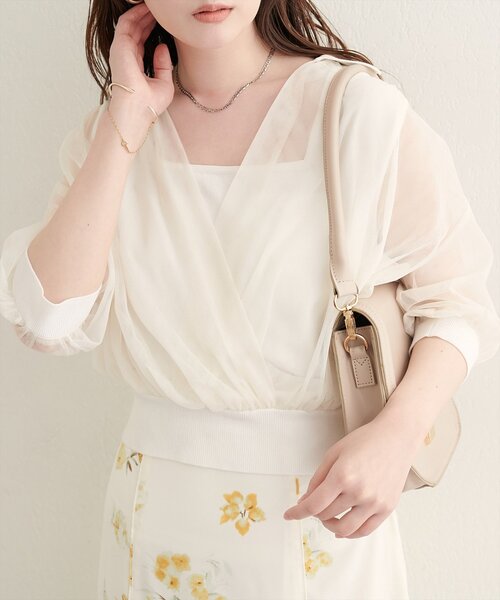 natural couture（ナチュラルクチュール）の「衿付きチュールドッキングニット（ニット/セーター・レディース・グレー/ブラック/モカ/オフホワイト・FREE）」の5枚目の写真