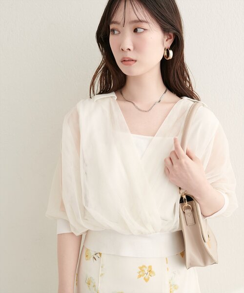 natural couture（ナチュラルクチュール）の「衿付きチュールドッキングニット（ニット/セーター・レディース・グレー/ブラック/モカ/オフホワイト・FREE）」の6枚目の写真