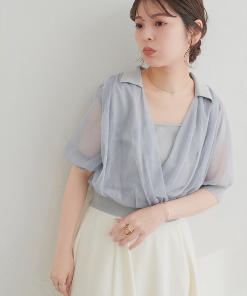 natural couture（ナチュラルクチュール）の「衿付きチュールドッキングニット（ニット/セーター・レディース・グレー/ブラック/モカ/オフホワイト・FREE）」の11枚目の写真