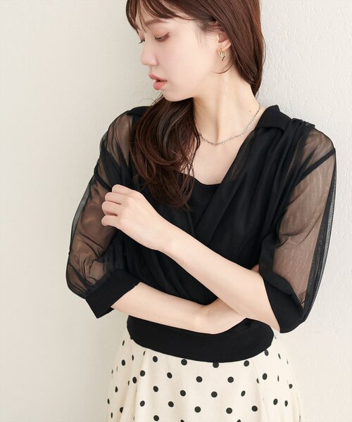 natural couture（ナチュラルクチュール）の「衿付きチュールドッキングニット（ニット/セーター・レディース・グレー/ブラック/モカ/オフホワイト・FREE）」の16枚目の写真