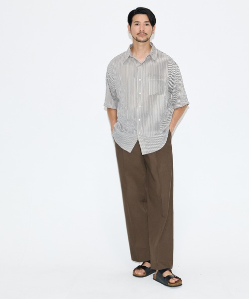coca(coca)(コカ)の「リネンブレンドブロードワンタックワイドストレートパンツ(スラックス・メンズ・アイボリー/ブラウン・L/M/XL)」の8枚目の写真