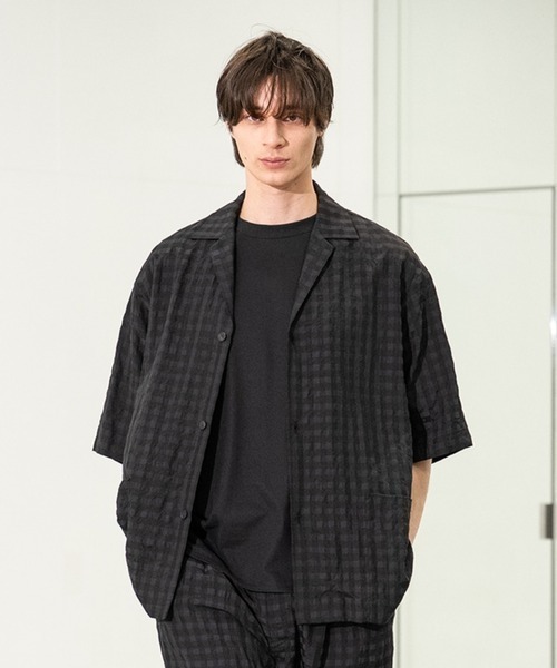 CITY TOKYO(シティトウキョウ)の「【CITY TOKYO/シティートーキョー】Seersucker shirt jacket(シャツ/ブラウス・メンズ・ブラック/チェック・1/2)」の2枚目の写真