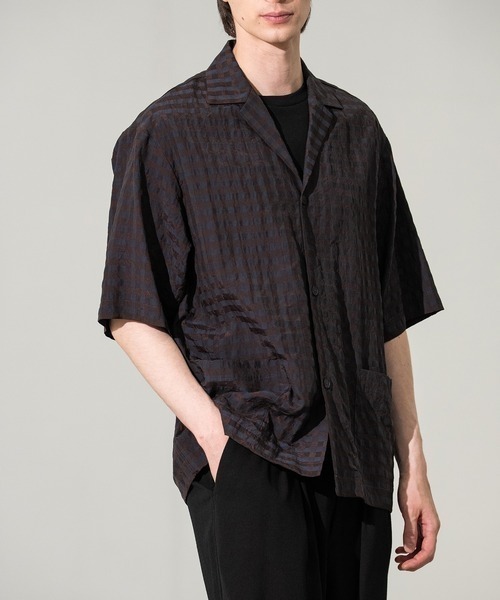 CITY TOKYO(シティトウキョウ)の「【CITY TOKYO/シティートーキョー】Seersucker shirt jacket(シャツ/ブラウス・メンズ・ブラック/チェック・1/2)」の11枚目の写真