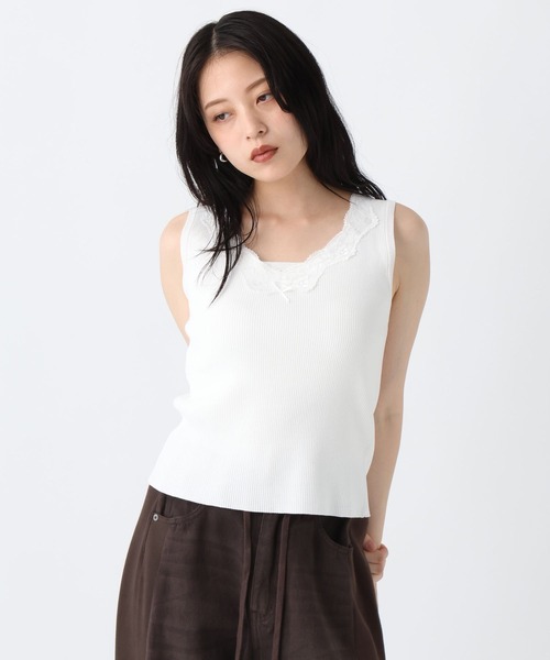 JEANASIS（ジーナシス）の「レースドッキングニットタンク/1032163（Tシャツ/カットソー・レディース・ブラック系その他/ホワイト/ブラック・FREE）」の15枚目の写真