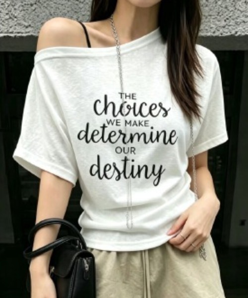 semuse(セミューズ)の「ロゴプリントワンショルダーTシャツ(Tシャツ/カットソー・レディース・ホワイト/グレー/ブラック・FREE)」の1枚目の写真