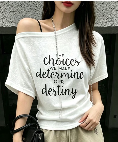 semuse(セミューズ)の「ロゴプリントワンショルダーTシャツ(Tシャツ/カットソー・レディース・ホワイト/グレー/ブラック・FREE)」の4枚目の写真