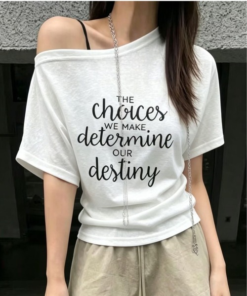 semuse(セミューズ)の「ロゴプリントワンショルダーTシャツ(Tシャツ/カットソー・レディース・ホワイト/グレー/ブラック・FREE)」の5枚目の写真
