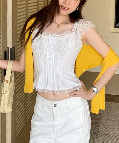 LUCPY(ラクピー)の「レースアップシャーリングブラウス(シャツ/ブラウス・レディース・ライトブルー/ホワイト・SMALL/LARGE/MEDIUM/X-LARGE)」の3枚目の写真
