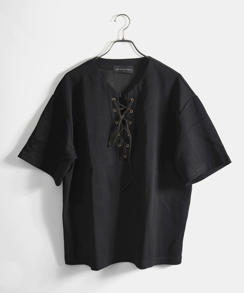 neos(ネオス)の「【neos】レースアップ ネック スキッパー トップス Tシャツ ルーズシルエット ユニセックス メンズ レディース(Tシャツ/カットソー・メンズ・グレー/ブラック・MEDIUM/X-LARGE/LARGE)」の17枚目の写真