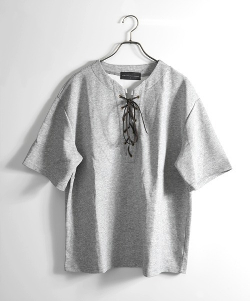 neos(ネオス)の「【neos】レースアップ ネック スキッパー トップス Tシャツ ルーズシルエット ユニセックス メンズ レディース(Tシャツ/カットソー・メンズ・グレー/ブラック・MEDIUM/X-LARGE/LARGE)」の18枚目の写真